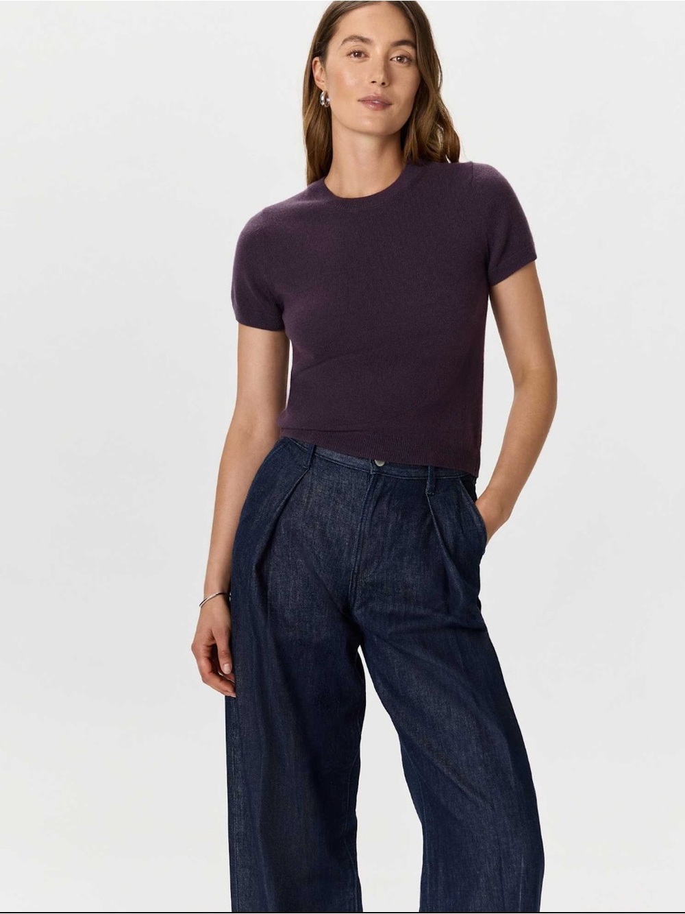 QUINCE 100% Mongolian Cashmere tee, Deep Orchid color NWOT